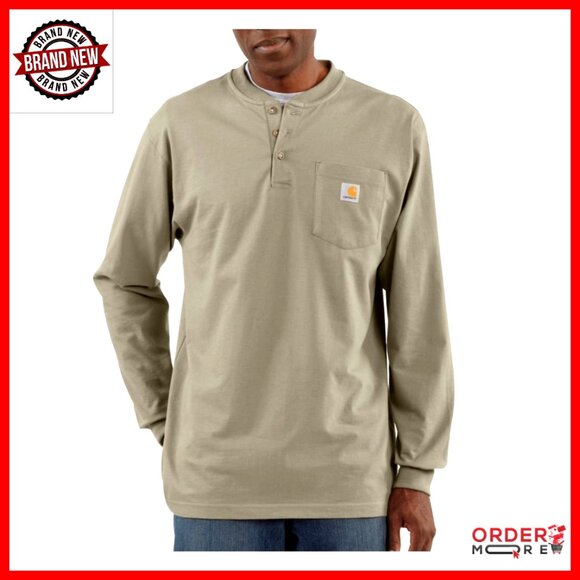 Heavyweight Long Sleeve Pocket Henley Work Shirt Loose Fit Cotton